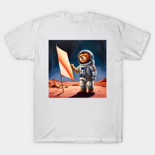 Teddy wearing a space suit Planting Flowers on the moon T-Shirt